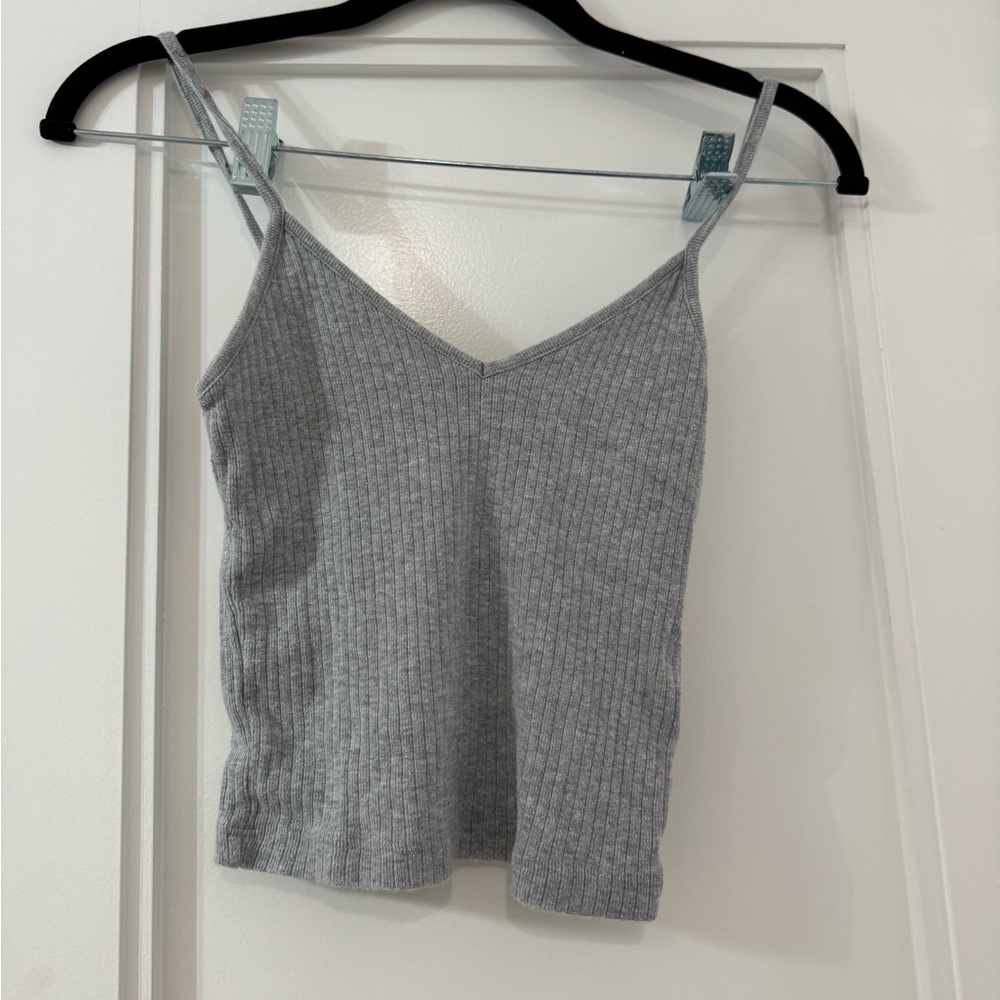 Brandy Melville Women's Grey v-neck good condition besides one small stain